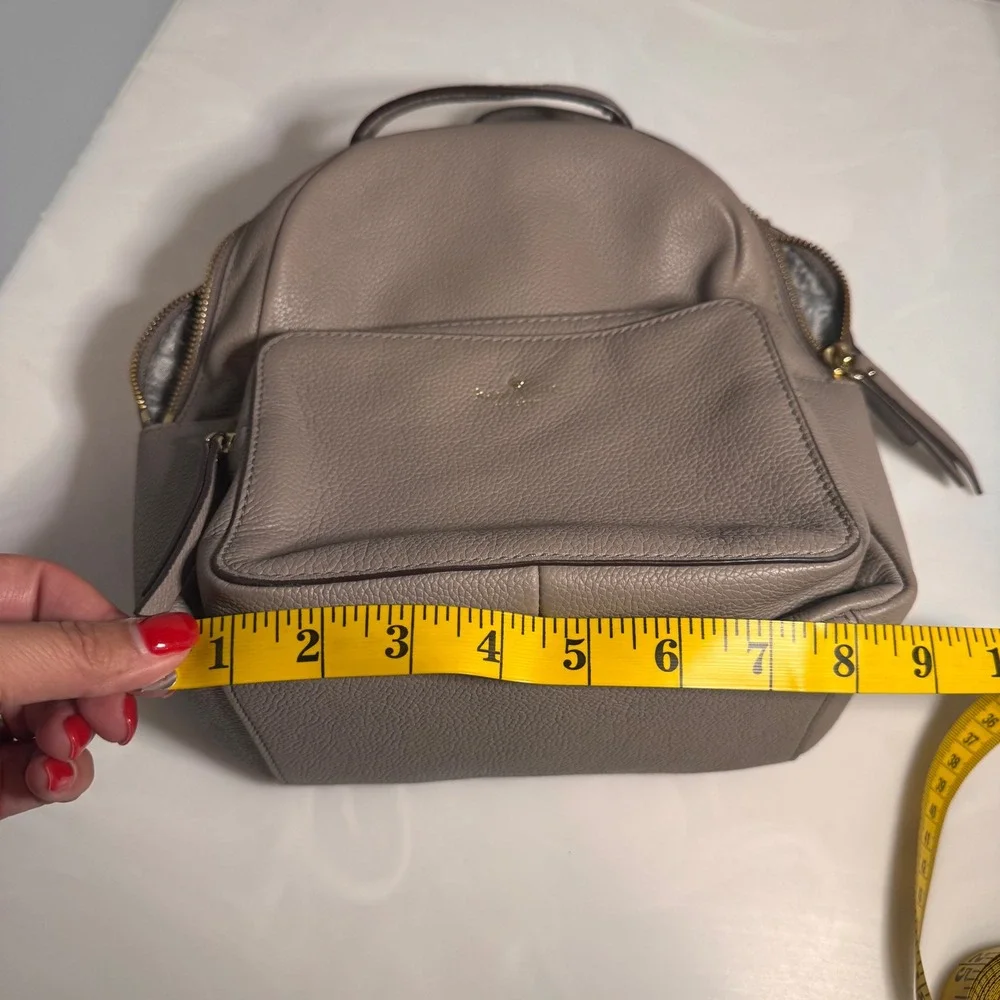 Kate Spade Mini Nicole Taupe Leather Backpack Gold Zip Pebble Minimalist Chic